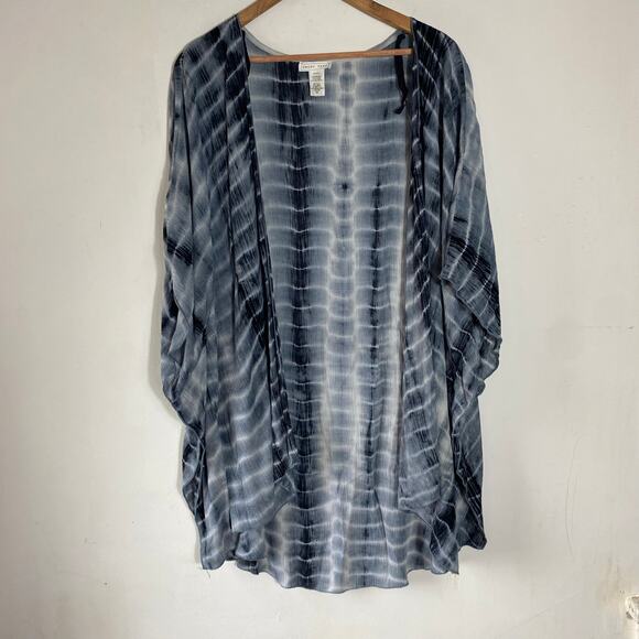 Emory Park Blue Tie Dye Kimono Beach Cover up SZ XL Summer Boho Vacation Resort - Picture 2 of 5